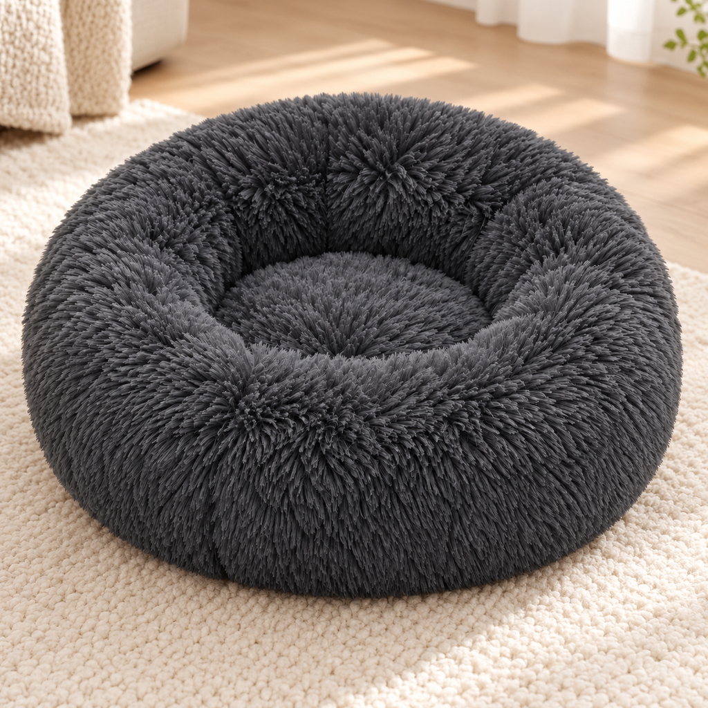 Soft Pet Cat Bed Pad Plush Warm Faux Fur Dog Calm Bed Donut round Bed Comfortable Sleeping Washable for Small Medium Dog and Cat
