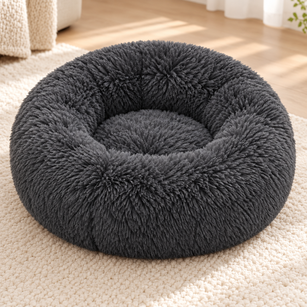 Soft Pet Cat Bed Pad Plush Warm Faux Fur Dog Calm Bed Donut round Bed Comfortable Sleeping Washable for Small Medium Dog and Cat
