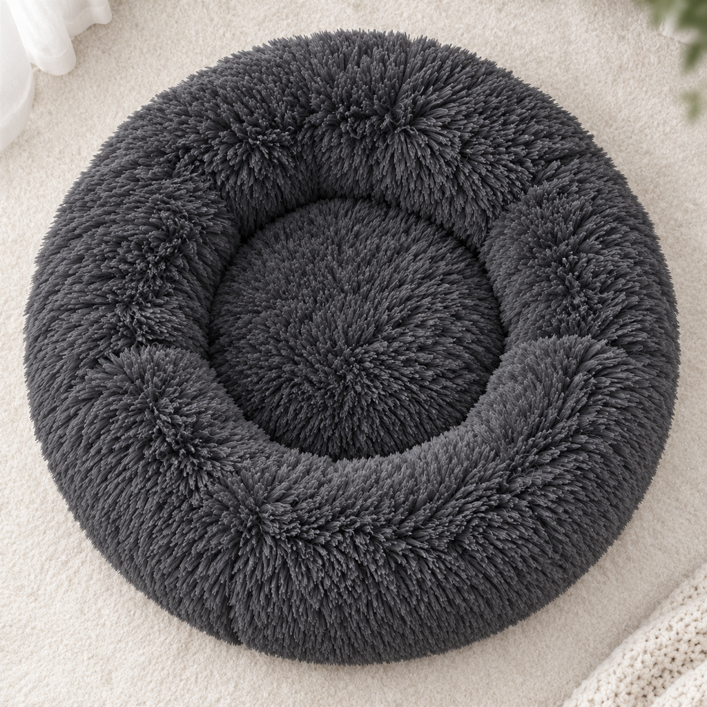 Soft Pet Cat Bed Pad Plush Warm Faux Fur Dog Calm Bed Donut round Bed Comfortable Sleeping Washable for Small Medium Dog and Cat