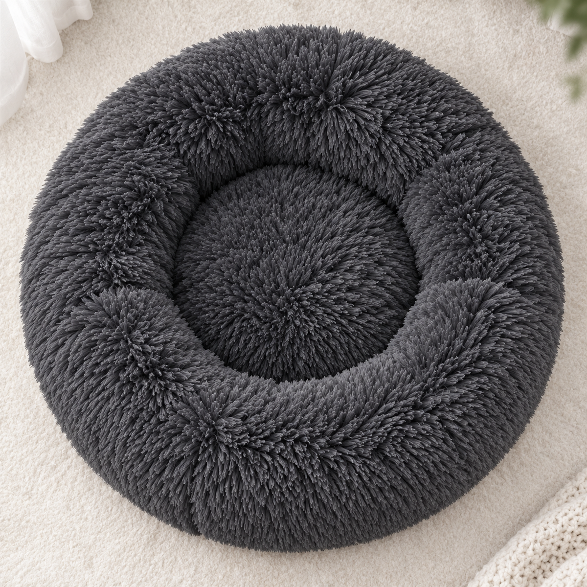 Soft Pet Cat Bed Pad Plush Warm Faux Fur Dog Calm Bed Donut round Bed Comfortable Sleeping Washable for Small Medium Dog and Cat